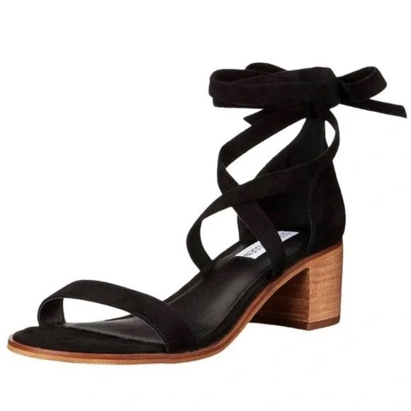 Steve Madden Rizzaa Black Suede Leather Heeled Sandals Size 10 - Picture 2 of 6